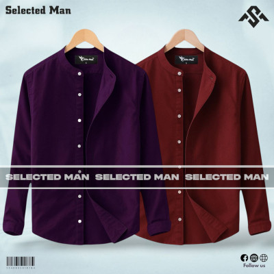 2 Pics Long Sleeve Band Collar Shirt