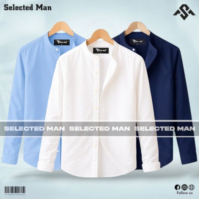 3 Pics Long Sleeve Band Collar Shirt