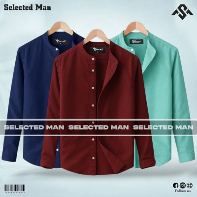 3 Pics Long Sleeve Band Collar Shirt