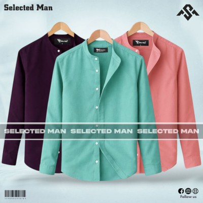3 Pics Long Sleeve Band Collar Shirt