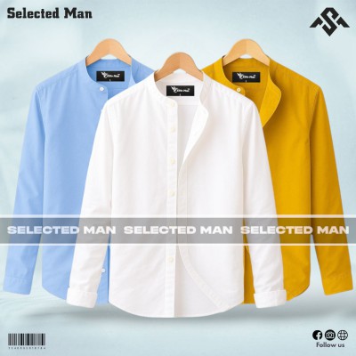 3 Pics Long Sleeve Band Collar Shirt