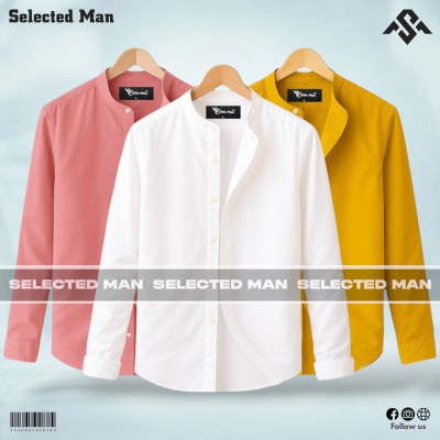 3 Pics Long Sleeve Band Collar Shirt