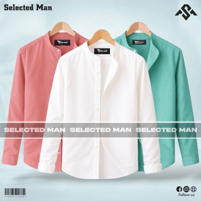 3 Pics Long Sleeve Band Collar Shirt