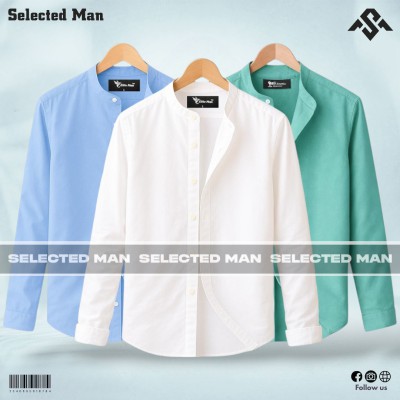 3 Pics Long Sleeve Band Collar Shirt