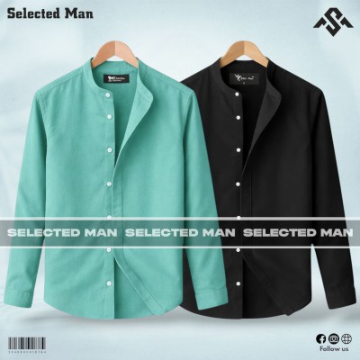 2 Pics Long Sleeve Band Collar Shirt