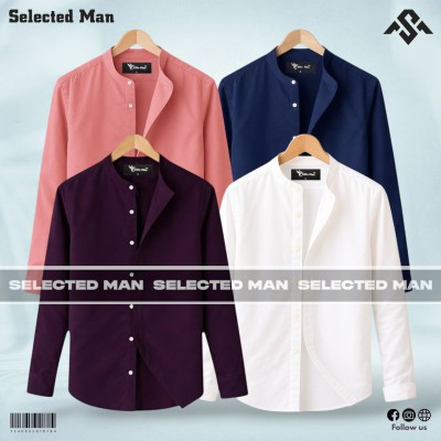 4 Pics Long Sleeve Band Collar Shirt