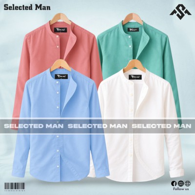 4 Pics Long Sleeve Band Collar Shirt