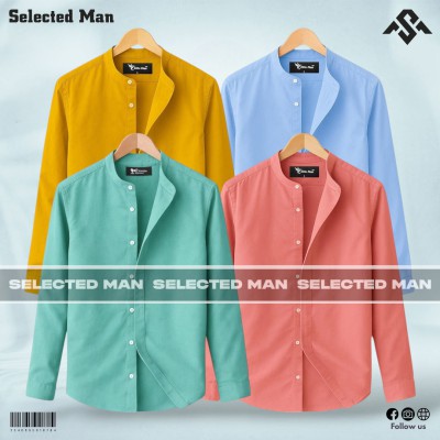 4 Pics Long Sleeve Band Collar Shirt