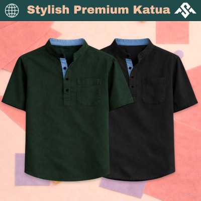 2 Pics Herringbone Fabrics Half Sleeve Katua