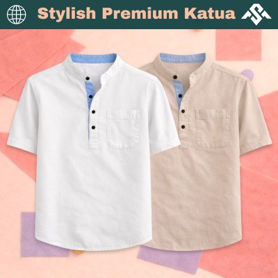 2 Pics Herringbone Fabrics Half Sleeve Katua