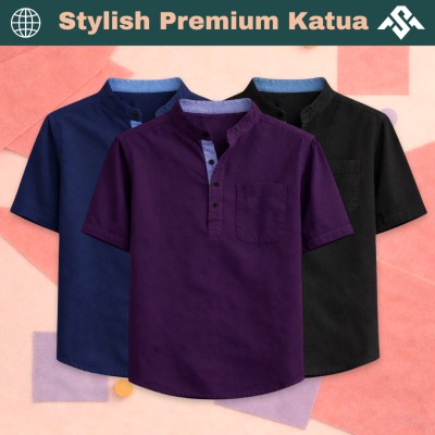 3 Pics Herringbone Fabrics Half Sleeve Katua