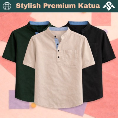 3 Pics Herringbone Fabrics Half Sleeve Katua