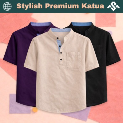 3 Pics Herringbone Fabrics Half Sleeve Katua