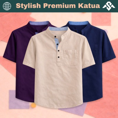 3 Pics Herringbone Fabrics Half Sleeve Katua