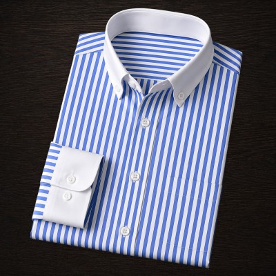 1 Pics White Contrast Stripe Formal Shirt - Sky Blue