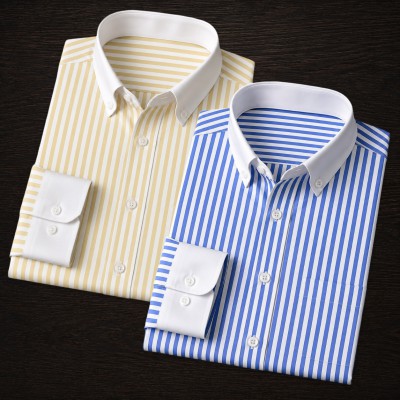 2 Pics White Contrast Stripe Formal Shirt - Sky Blue_Yellow