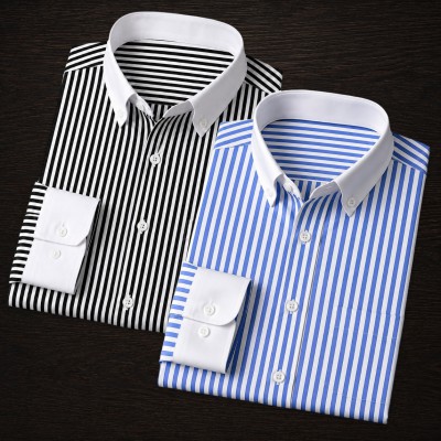 2 Pics White Contrast Stripe Formal Shirt - Sky Blue_Black