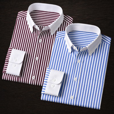 2 Pics White Contrast Stripe Formal Shirt - Sky Blue_Maroon