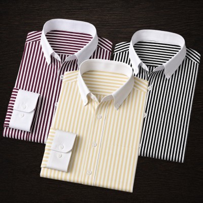 3 Pics White Contrast Stripe Formal Shirt - Yellow_Maroon_Black